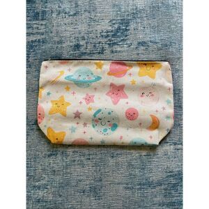 Blue Pink Star Moon Planet Cotton Canvas Small Makeup Bag Travel Toiletry Pouch